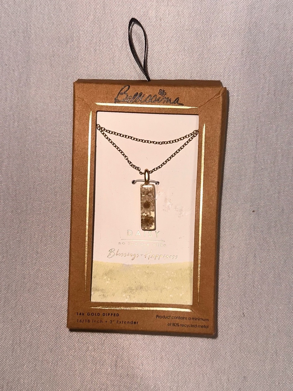 Daisy Rectangle Pendant Gold Necklace